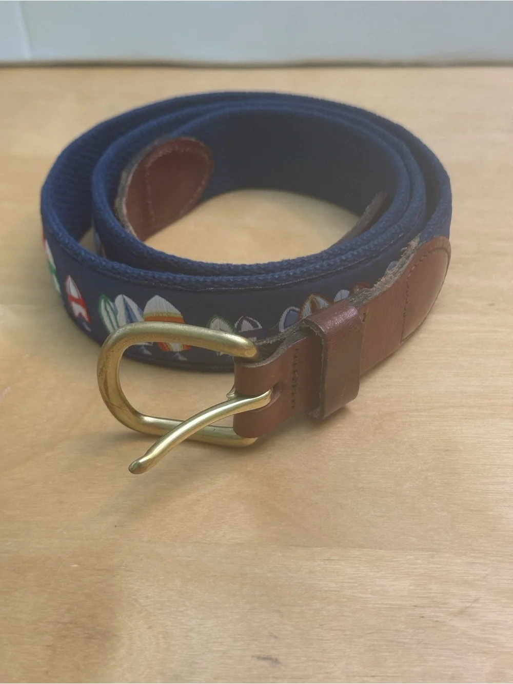 Nautical Sailboat Woven Vintage Belt Leather Man Ltd Brass Buckle Made in USA 38